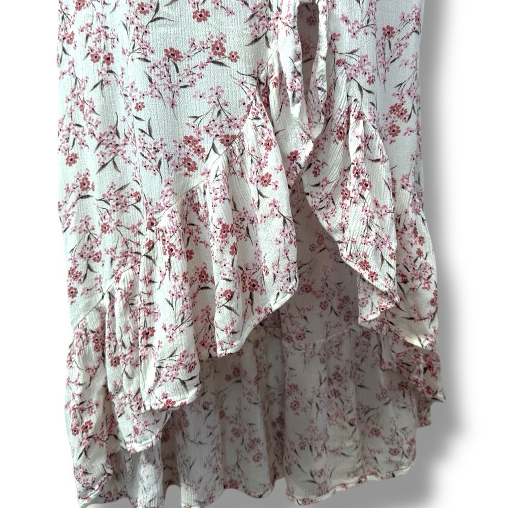 Lulus Pink Floral Ruffle Hem Midi Open Front Prairie Fairy Skirt sz L - Picture 4 of 8